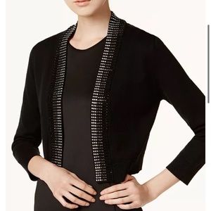 🆕HP! NEW Calvin Klein Rhinestone Studded Shrug Cardigan, Charcoal Gray, L